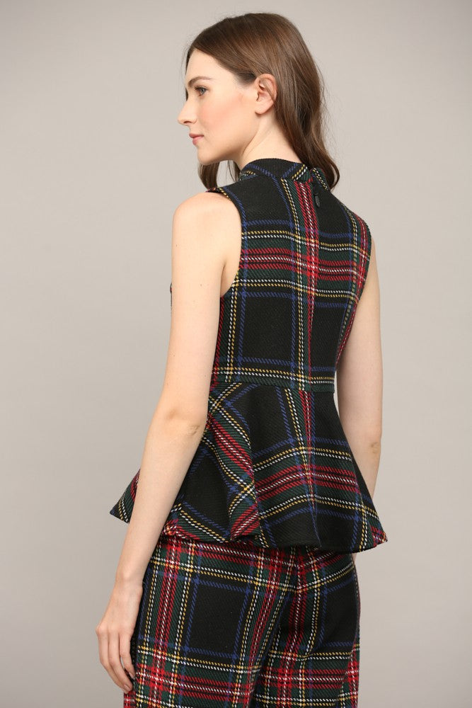 Tartan Plaid Sleeveless Peplum Top
