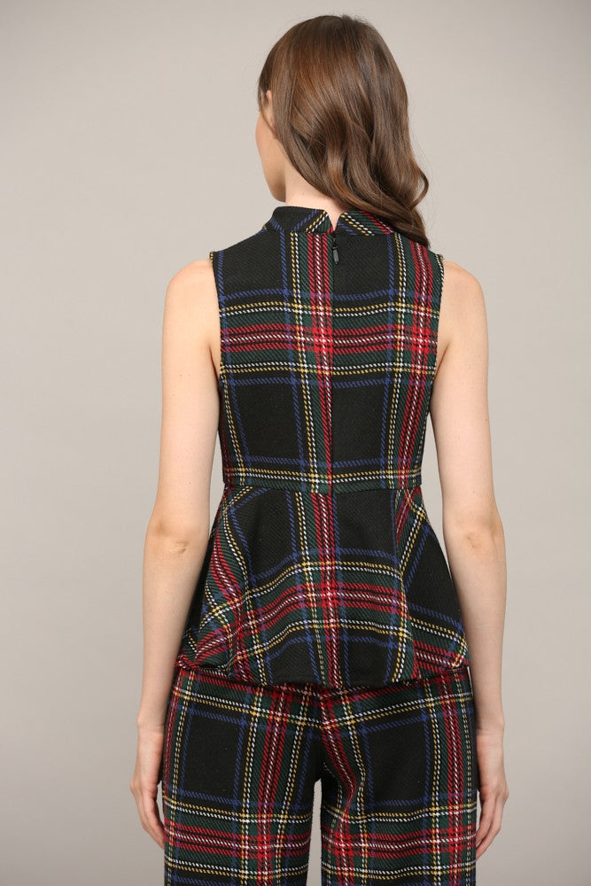 Tartan Plaid Sleeveless Peplum Top