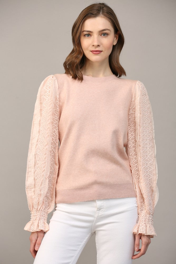 FINAL SALE Blush Woven Sleeve Sweater