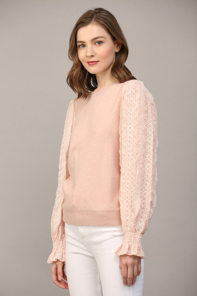 FINAL SALE Blush Woven Sleeve Sweater