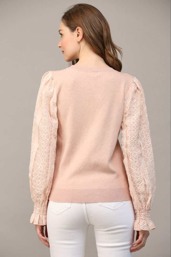 FINAL SALE Blush Woven Sleeve Sweater