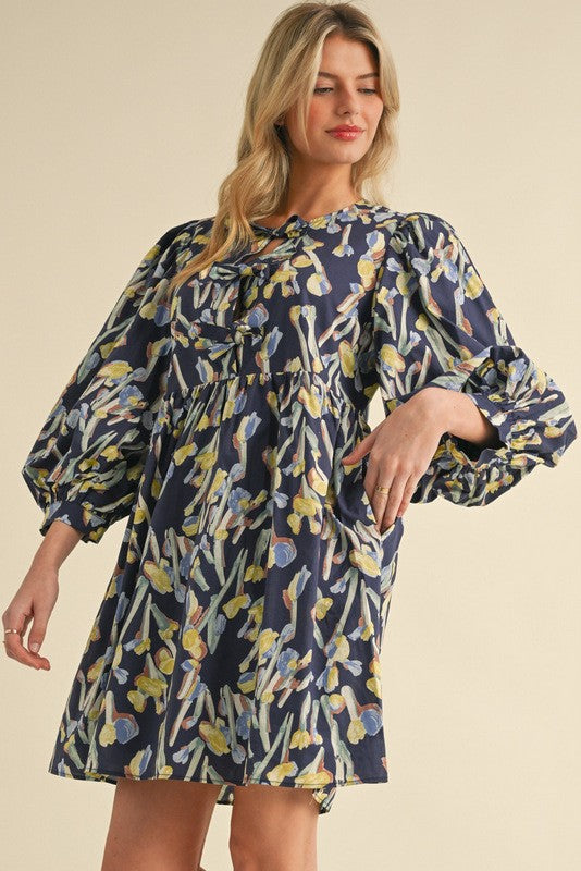 FINAL SALE Navy Print Babydoll Dress