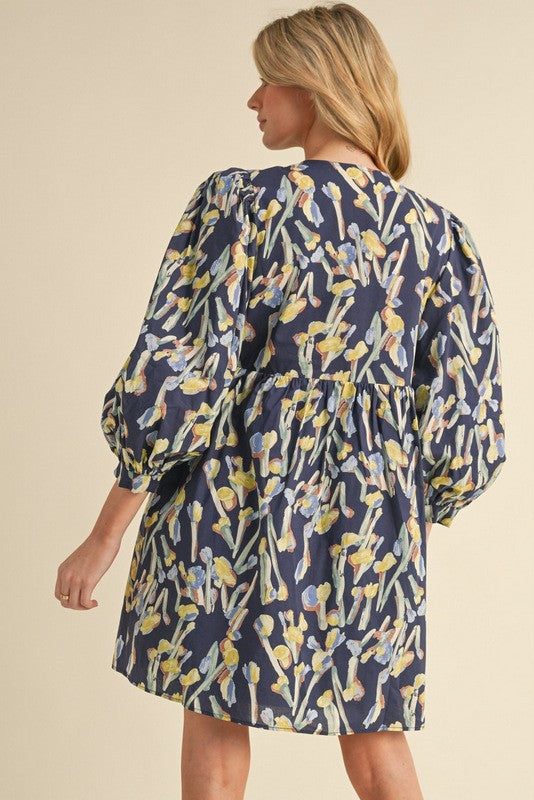 FINAL SALE Navy Print Babydoll Dress