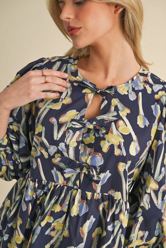 FINAL SALE Navy Print Babydoll Dress