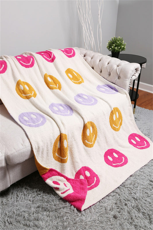 Multicolor Happy Face Reversible Throw Blanket