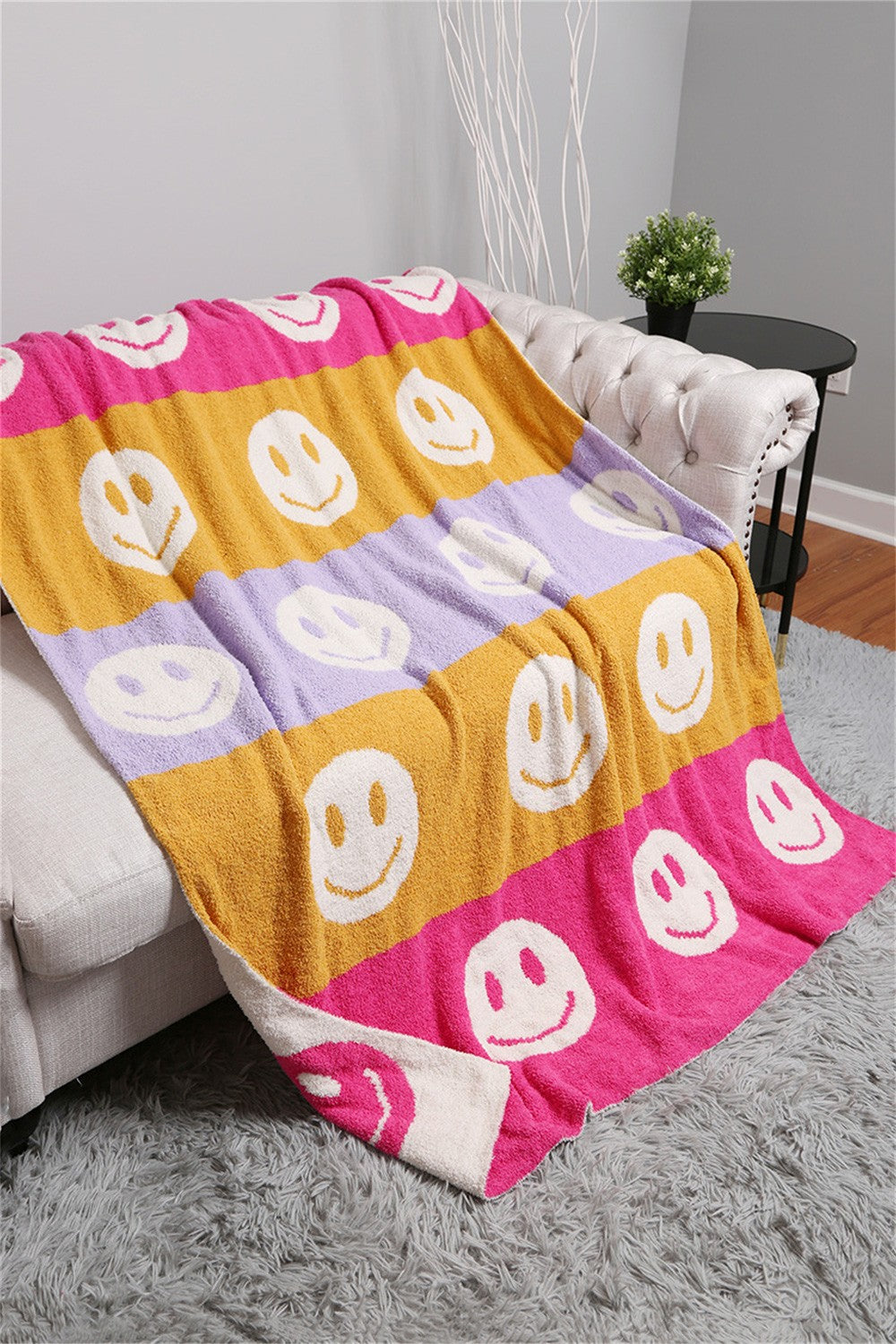 Multicolor Happy Face Reversible Throw Blanket