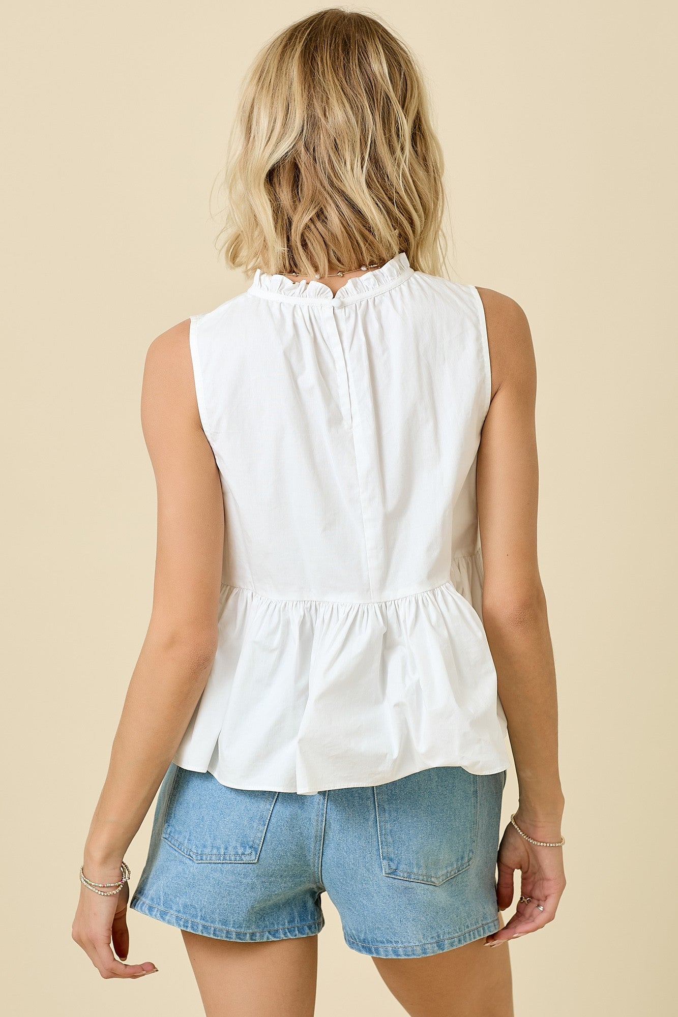 Sleeveless Drop Waist Poplin Top - Off White