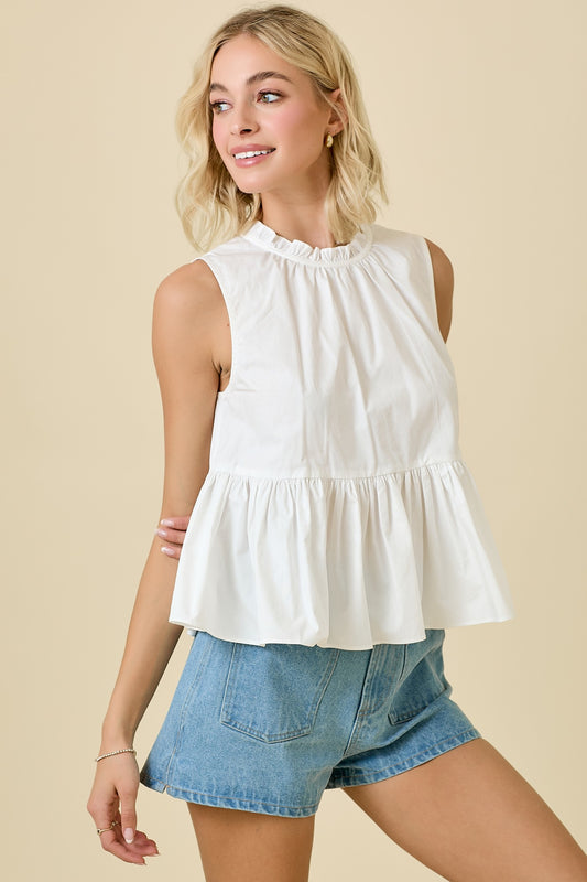 Sleeveless Drop Waist Poplin Top - Off White