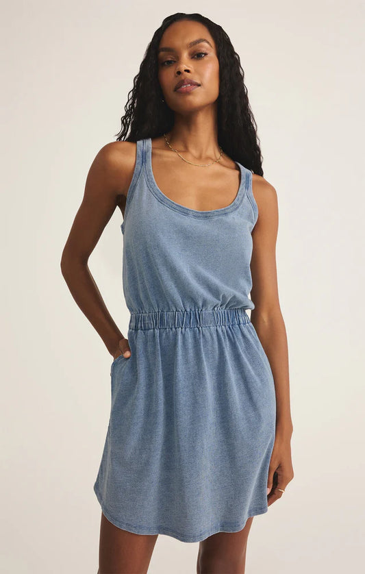 Z Supply Keegan Jersey Denim Mini Dress-Medium Indigo