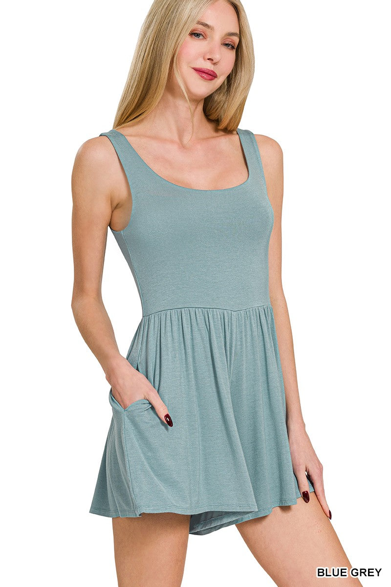 Double Layered Tank Romper - Blue Grey