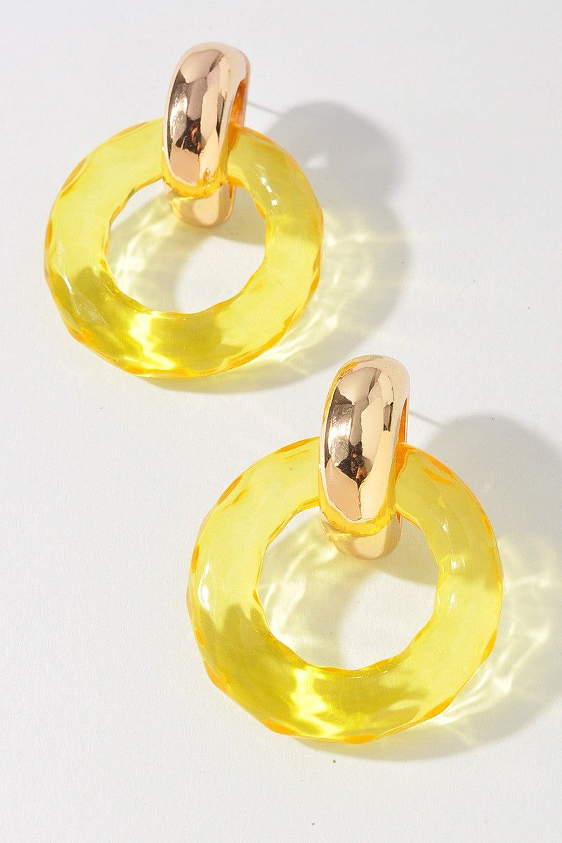 Clear Round Post Earrings-Yellow