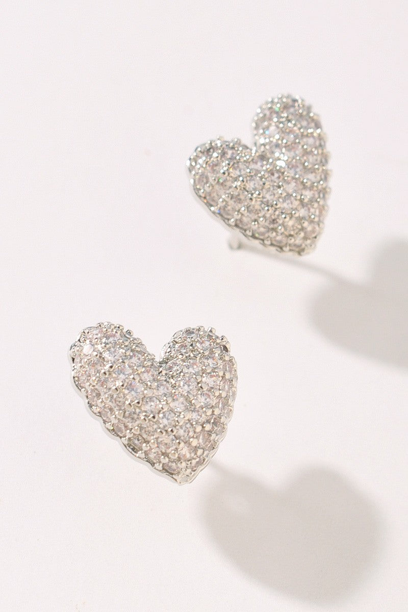 Heart CZ Gold Dipped Earrings - Silver