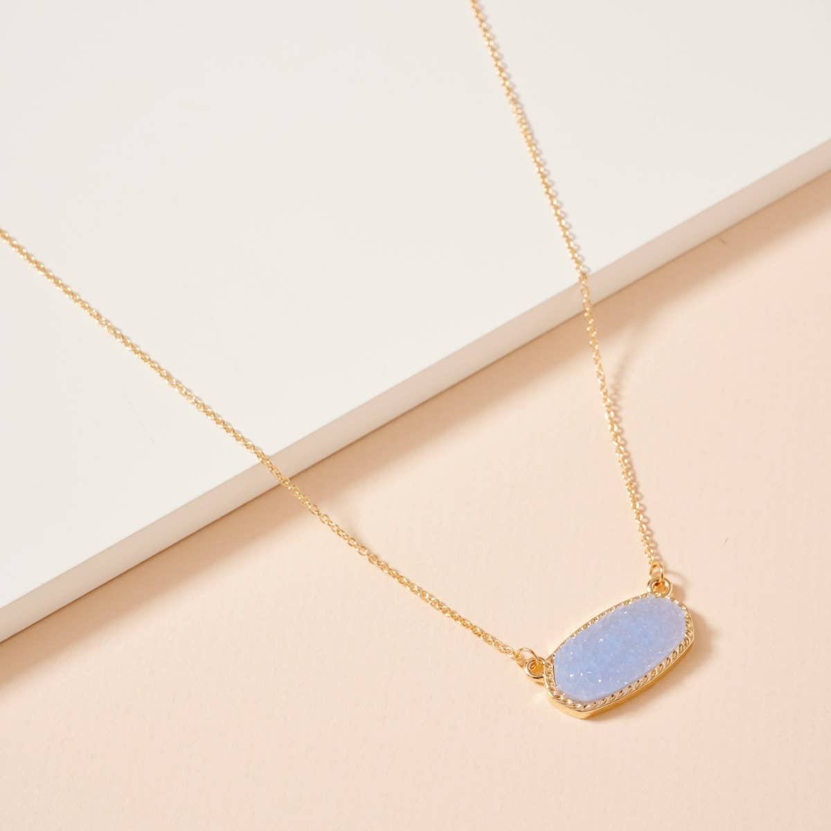 Druzy Stone Charm Short Necklace-Blue