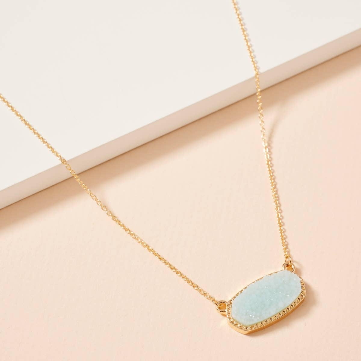 Druzy Stone Charm Short Necklace-Mint