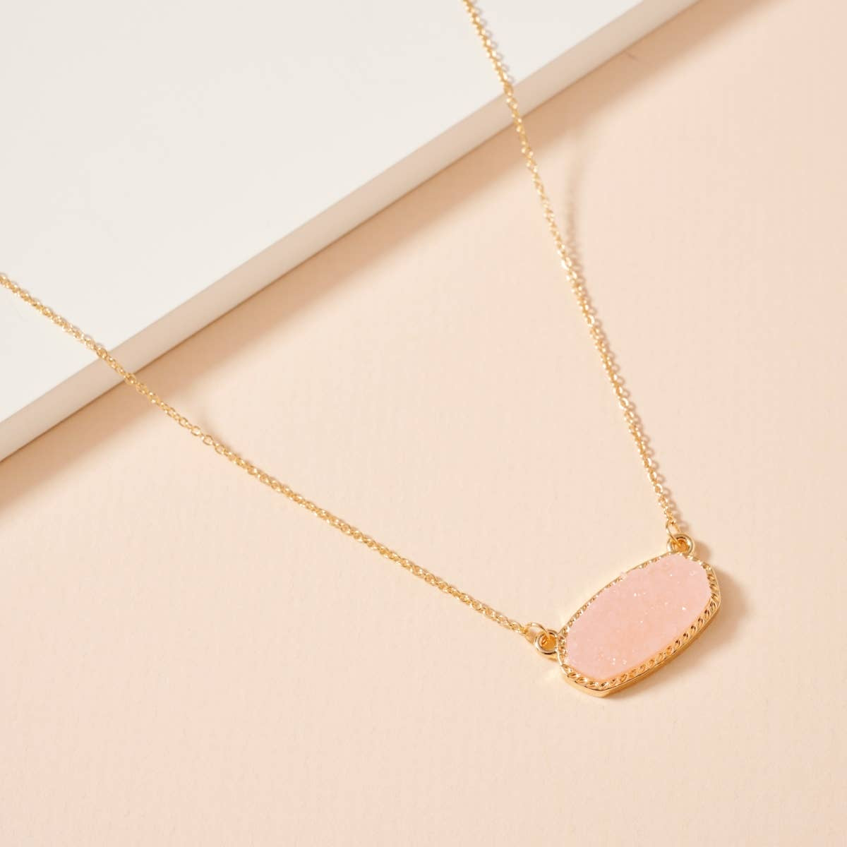 Druzy Stone Charm Short Necklace-Peach