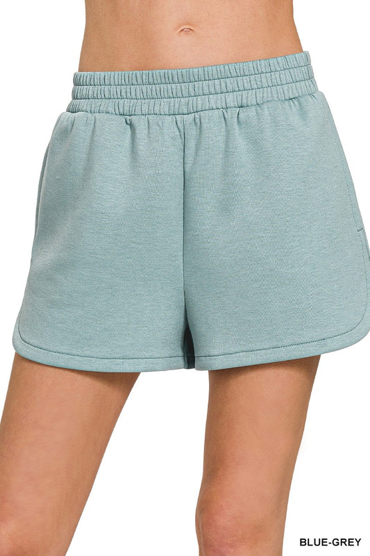 Scuba Elastic Waistband Shorts-Blue Grey