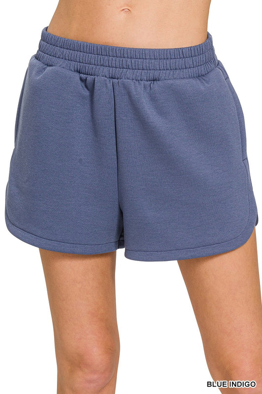 Scuba Elastic Waistband Shorts -Blue Indigo