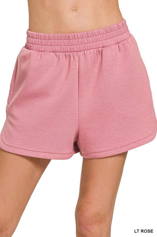Scuba Elastic Waistband Shorts-Light Rose
