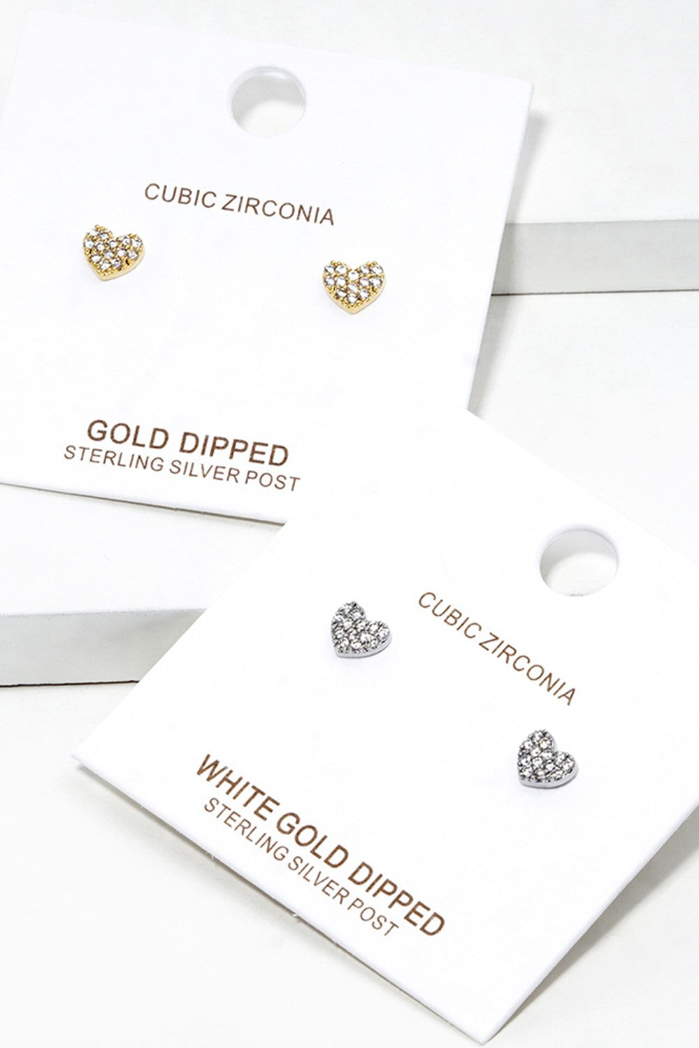 18k Gold Dipped Cz Stone Paved Heart Stud Earrings-silver