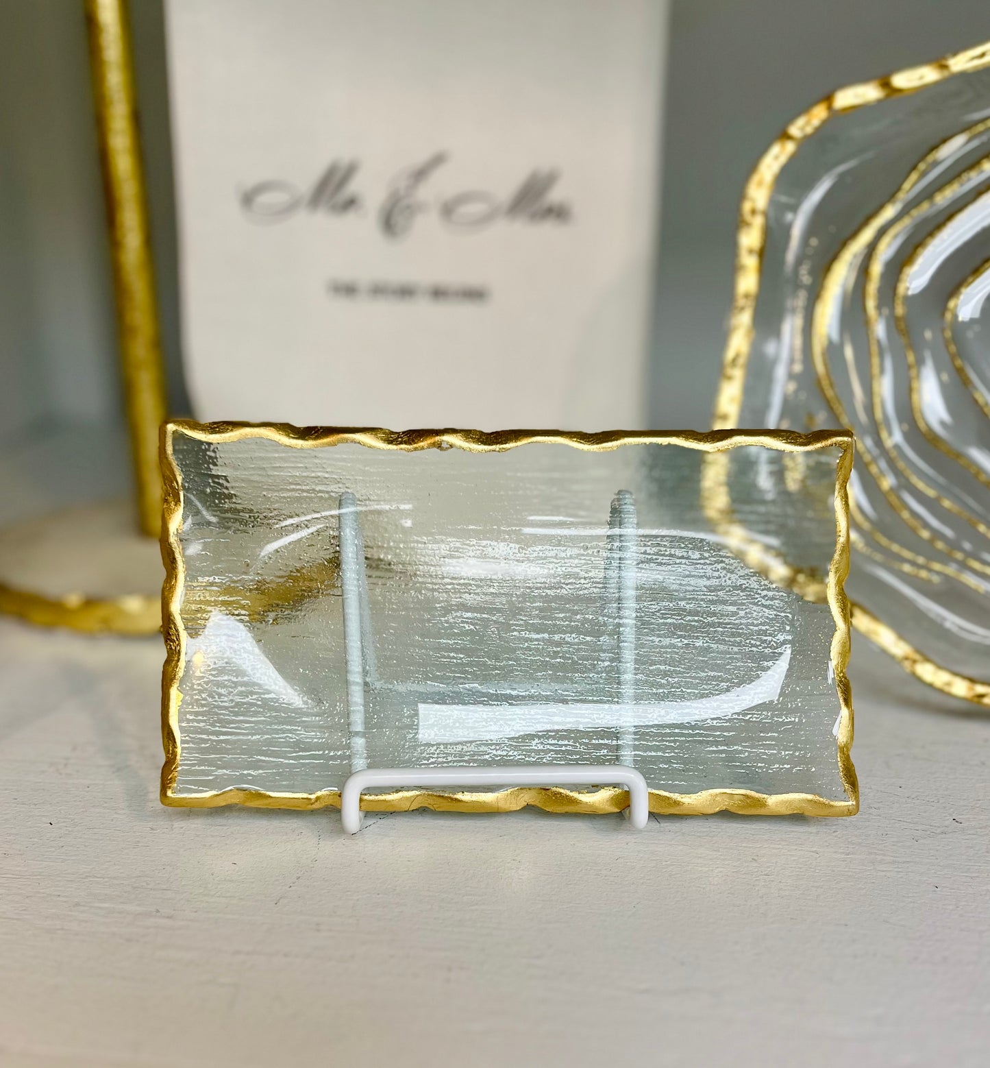 4"x7" Gold Edge Glass Tray