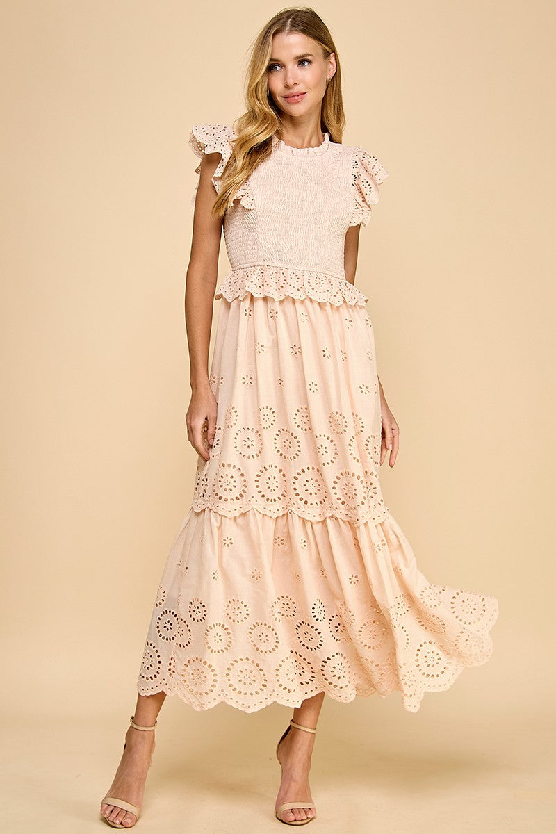Lace Scalloped Hem Ruffle Dress