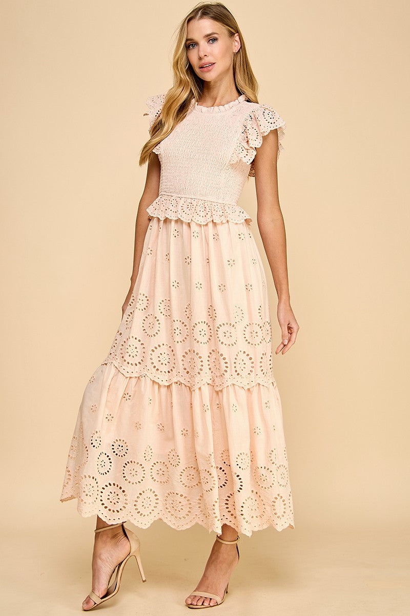 Lace Scalloped Hem Ruffle Dress