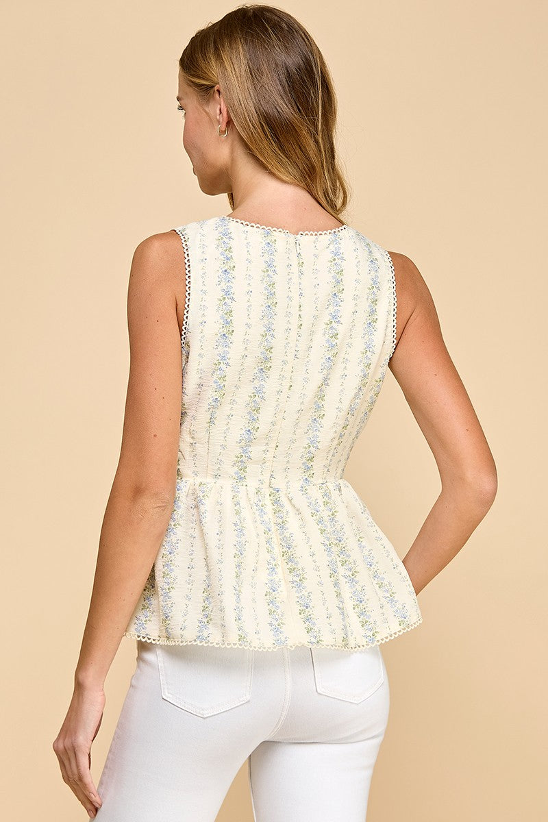 Floral Striped V-Neck Peplum Top