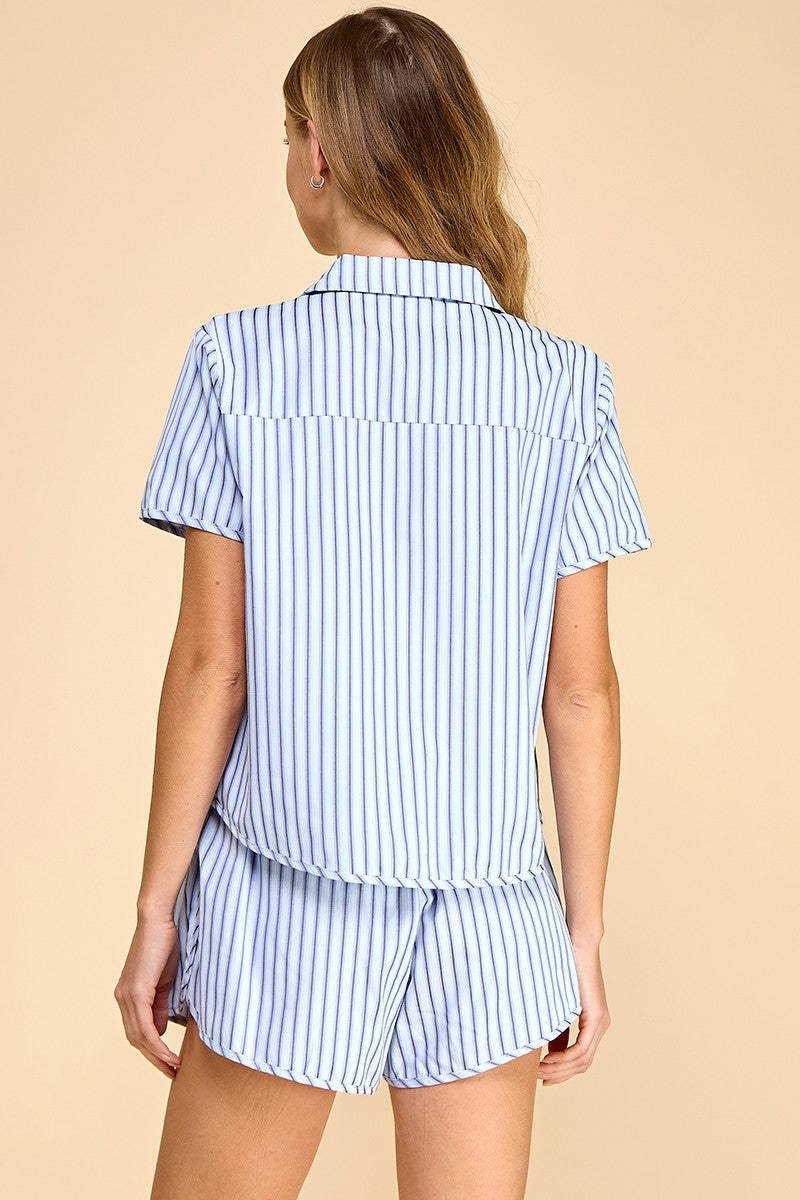 Motion Striped Short Sleeve Button Up Pajama Set - Blue