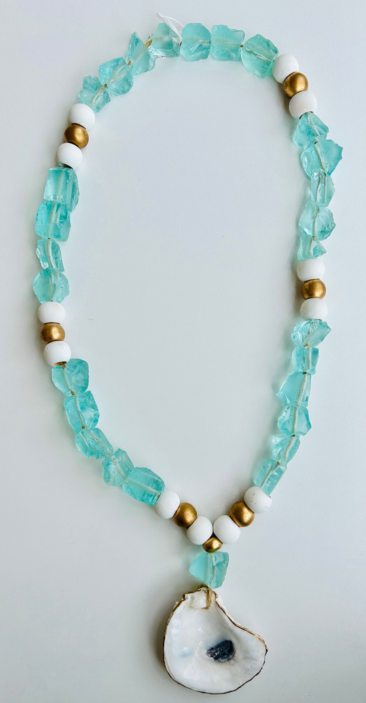 FINAL SALE Coastal Grit Aquamarine & Oyster Shell Blessing Beads