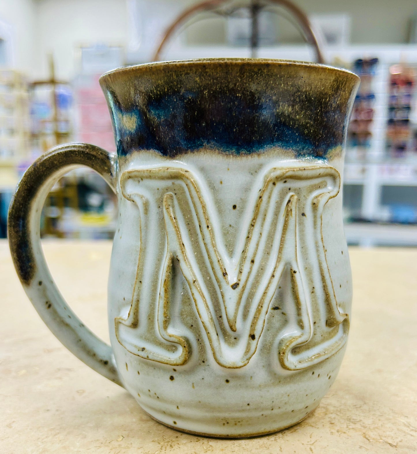 FINAL SALE Finger Print Initial Mugs in Ivory Linen-F, M, P