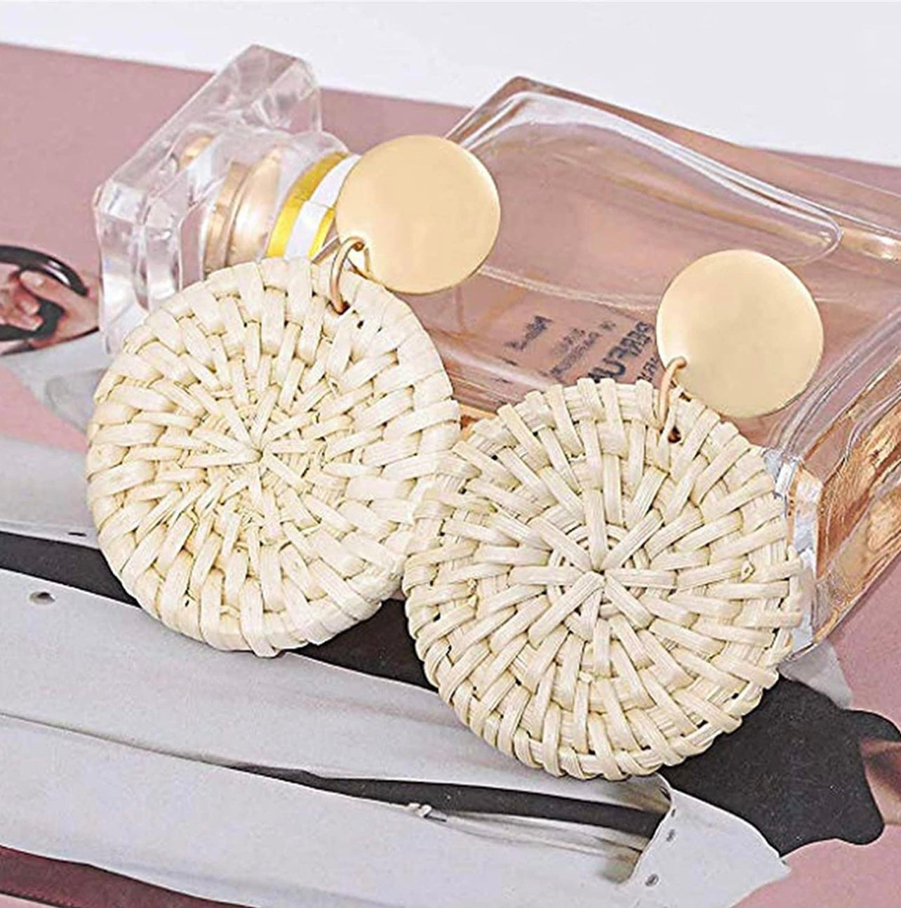 Round Straw Earrings
