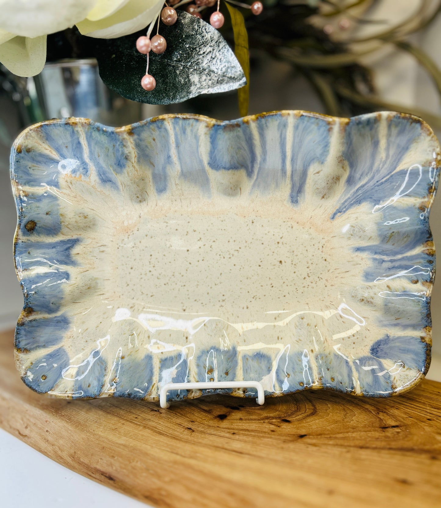 Etta B Ruffled Rectangle Dish-Blue Willow