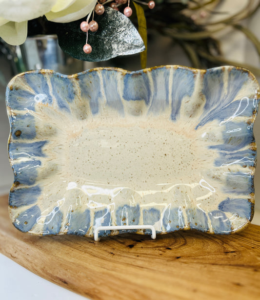 Etta B Ruffled Rectangle Dish-Blue Willow