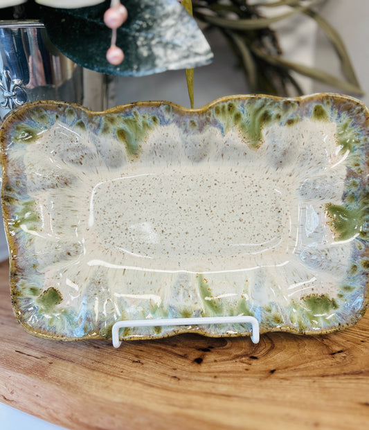 Etta B Ruffled Rectangle Dish-Botanical