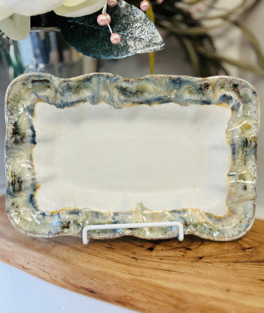 Etta B Ruffled Rectangle Dish-Magnolia