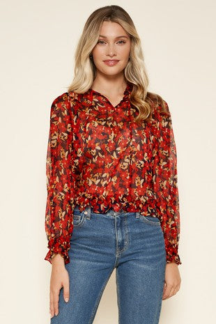 FINAL SALE Sheer Floral Print Long Sleeve Top
