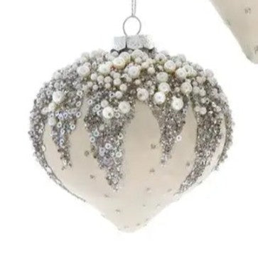 Glass Ivory Leaf Ornament Ball/Drop/Onion