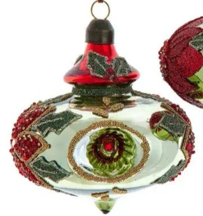 Glass Reflector Finial Ornaments-GREEN, RED
