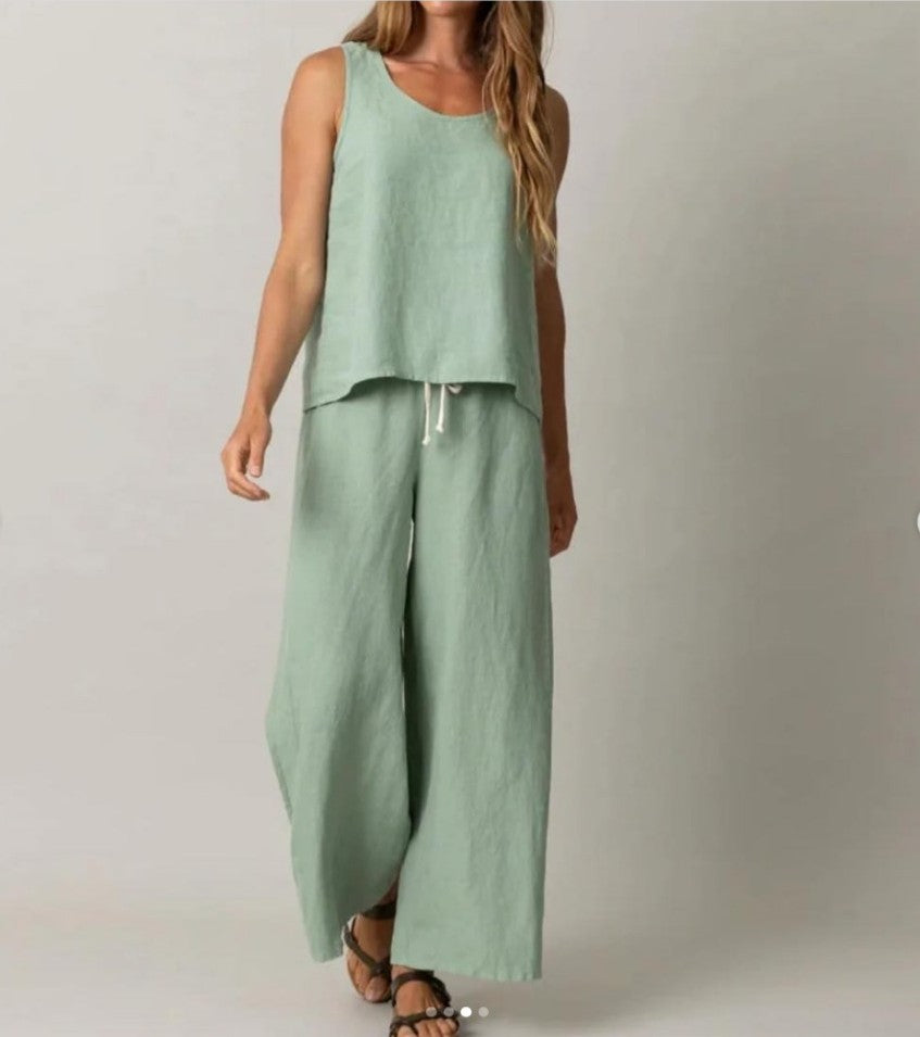 PJ Harlow Finley Linen Crop Pant-Sage
