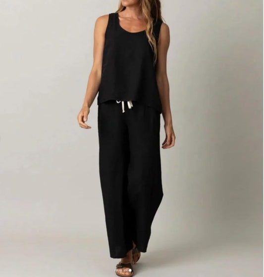 PJ Harlow Finley Linen Crop Pant-Black