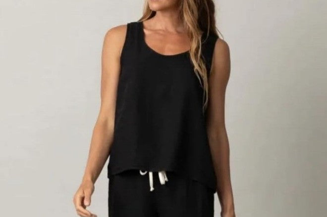 PJ Harlow Bo Linen Tank-Black