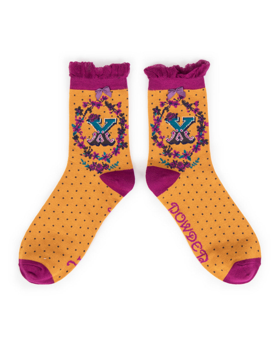 FINAL SALE Powder Initial Ankle Socks- F, I, N, O, Q, X, Y, Z