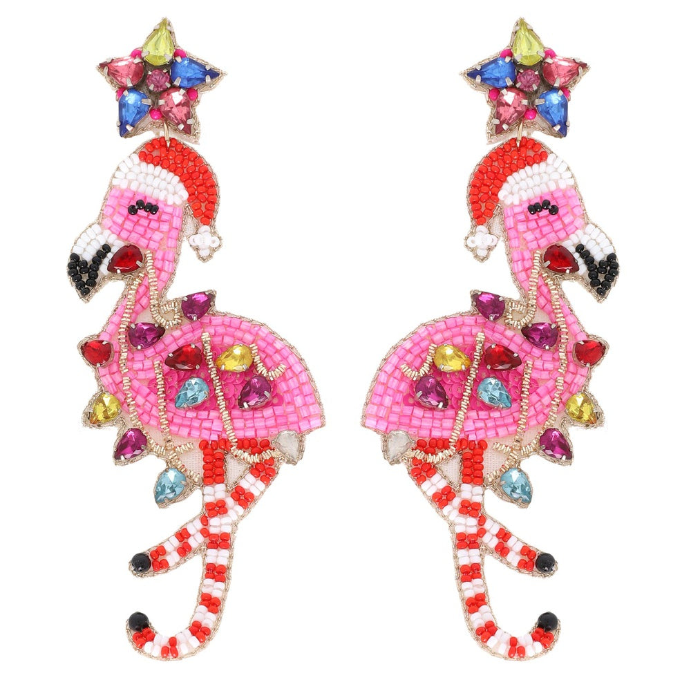 Christmas Flamingo Beaded Earrings