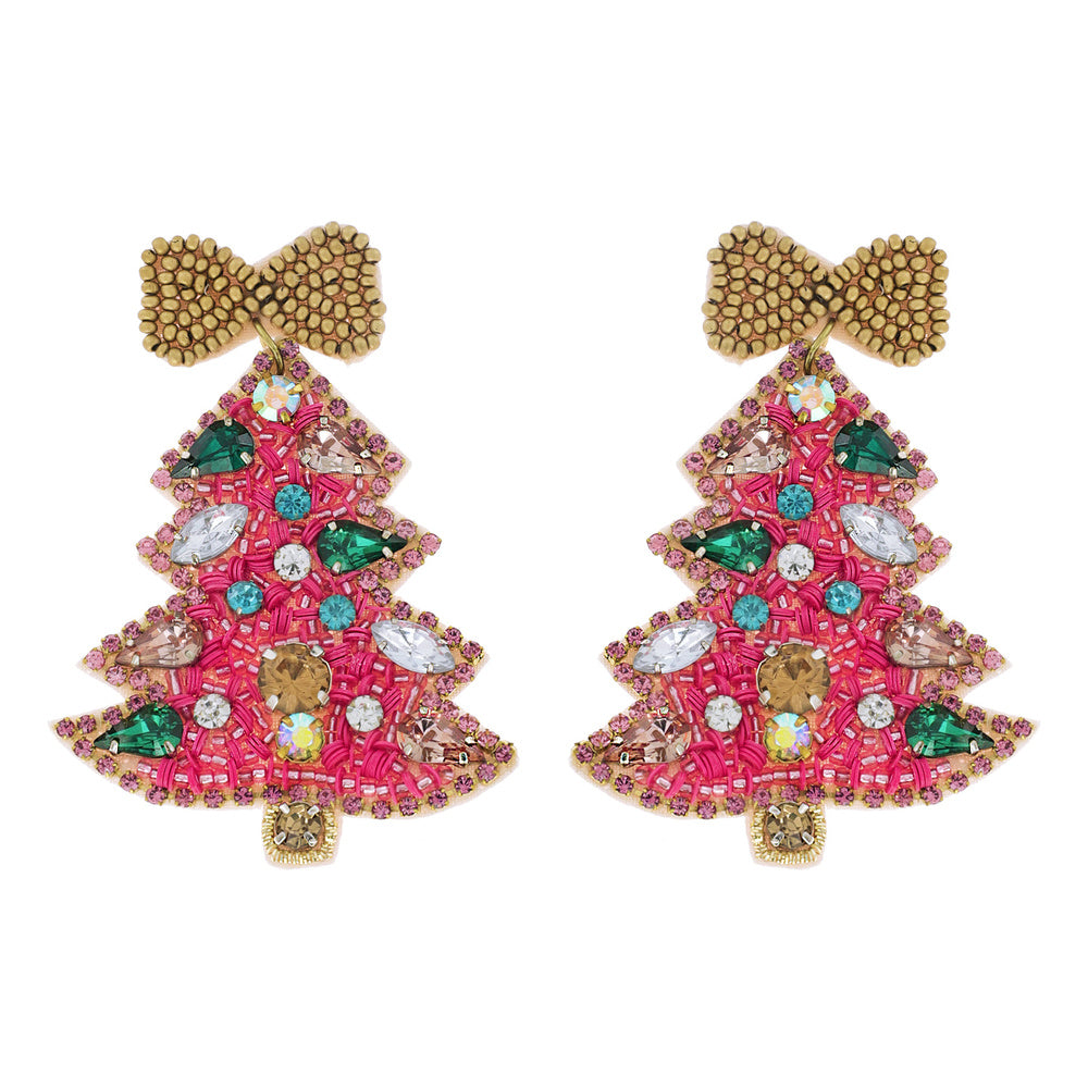Pink Jeweled Christmas Earrings