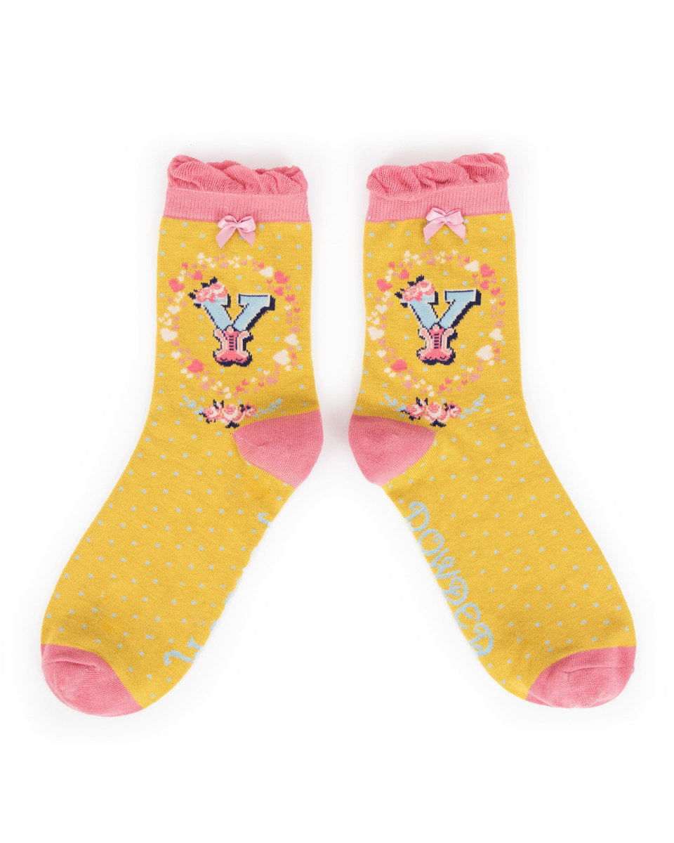 FINAL SALE Powder Initial Ankle Socks- F, I, N, O, Q, X, Y, Z