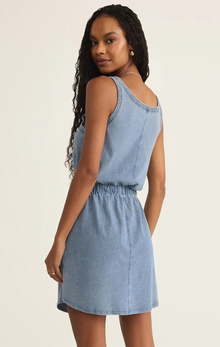 Z Supply Keegan Jersey Denim Mini Dress-Medium Indigo