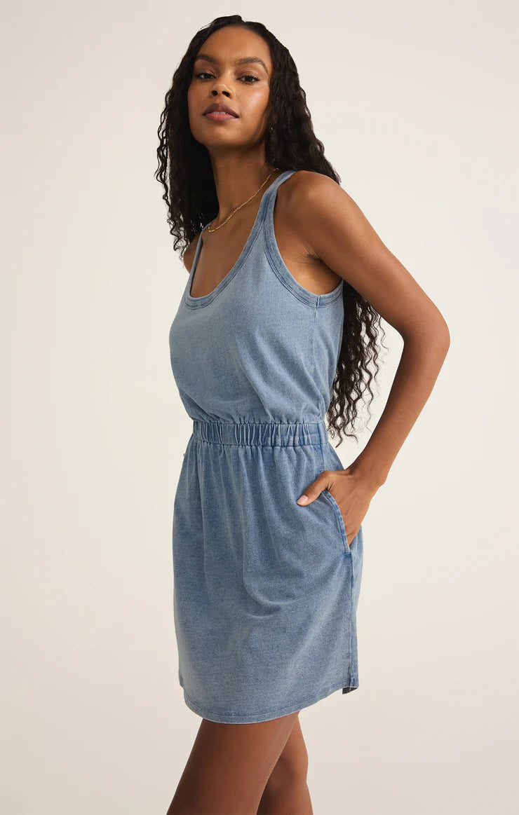 Z Supply Keegan Jersey Denim Mini Dress-Medium Indigo