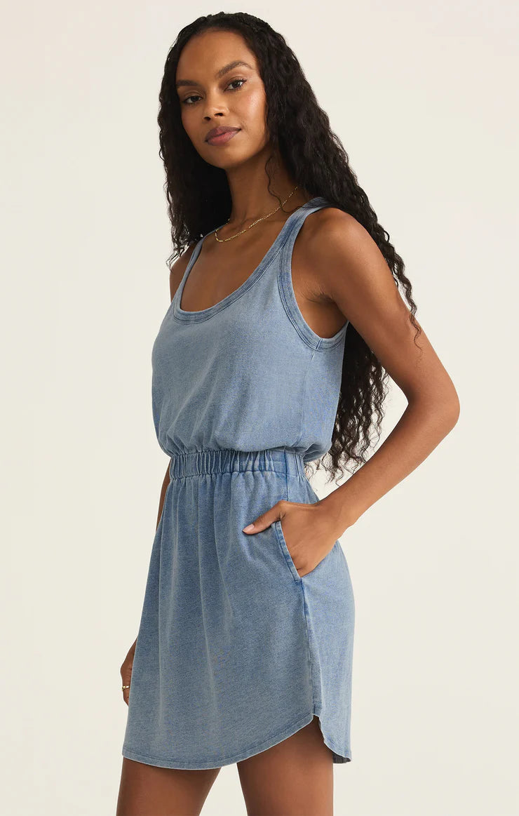 Z Supply Keegan Jersey Denim Mini Dress-Medium Indigo