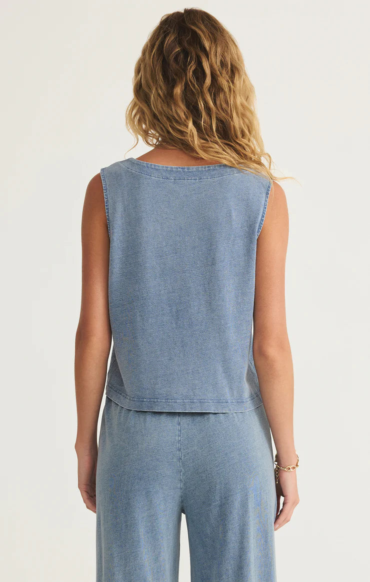 FINAL SALE Z Supply Solace V-Neck Jersey Denim Tank-Medium Indigo