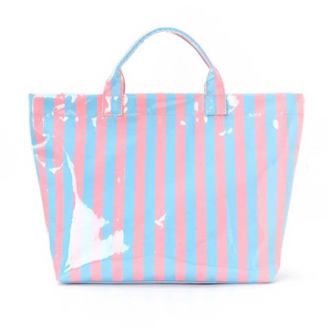 Blue/Pink Striped Vinyl Tote